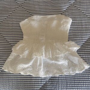 White Strapless Eyelet Top.
